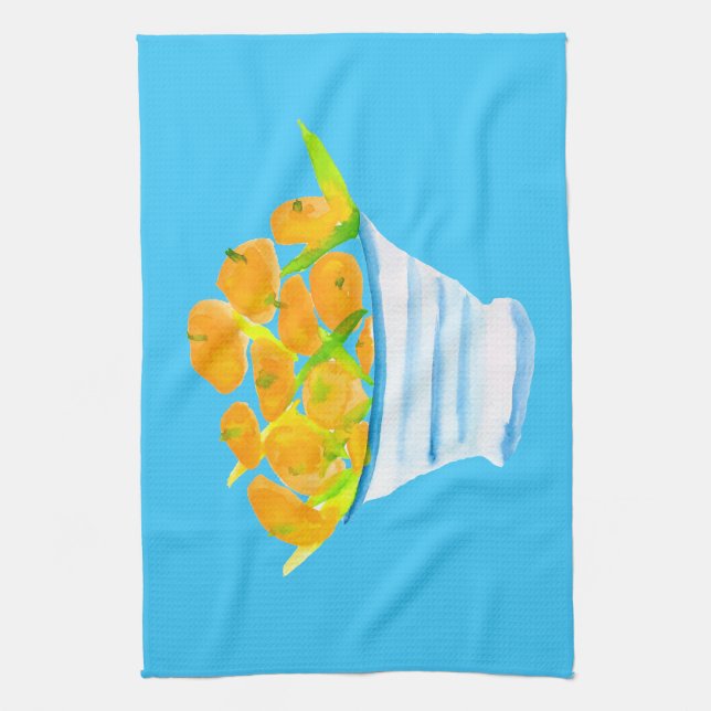 Orange fruit watercolor fruit tea towel (Vertical)