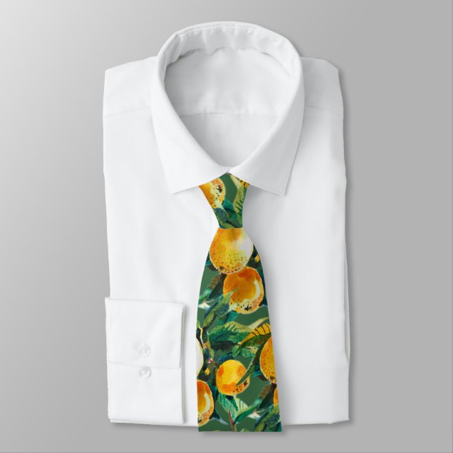 Orange Fruit Watercolor Tie – Fresh Citrus Artwork (Tied)
