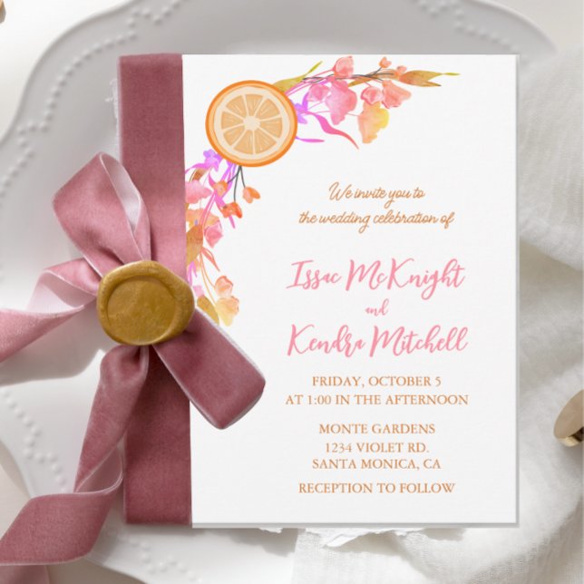 Orange Fruit Watercolor Wildflower Floral  Invitation (Creator Uploaded)
