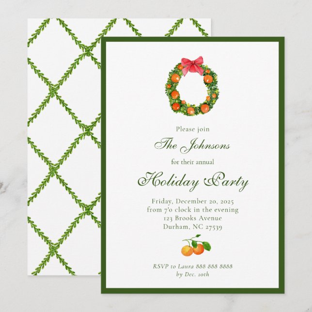 Orange fruit wreath Holiday Party  Announcement (Front/Back)