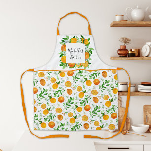 Orange Fruits and Flowers Summer Floral botanical Apron