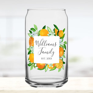 Orange Fruits and Flowers Summer Floral botanical Can Glass