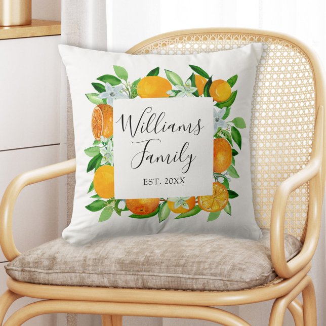 Orange Fruits and Flowers Summer Floral botanical Cushion (In situ)