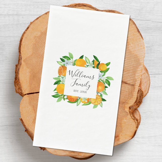 Orange Fruits and Flowers Summer Floral botanical Napkin (Close up)