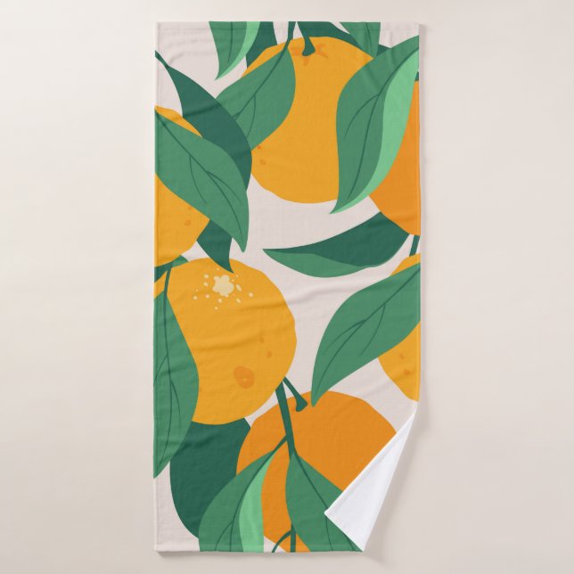 Orange fruits and leaves seamless pattern bath towel (Bath Towel)