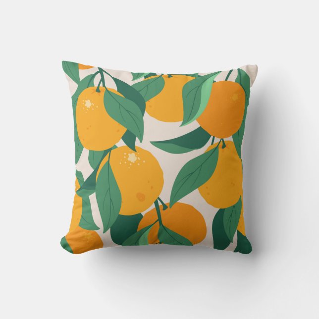 Orange fruits and leaves seamless pattern cushion (Front)