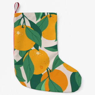 Orange fruits and leaves seamless pattern small christmas stocking