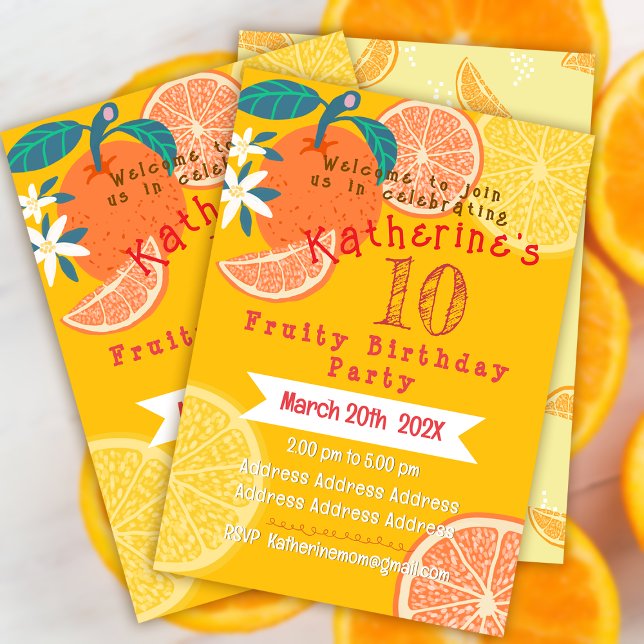 Orange Fruity 10th Birthday Invitation (Orange Fruity Birthday Invitation Card.)