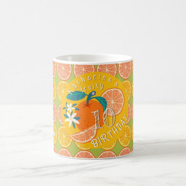 Orange Fruity Birthday Green Coffee Mug (Center)