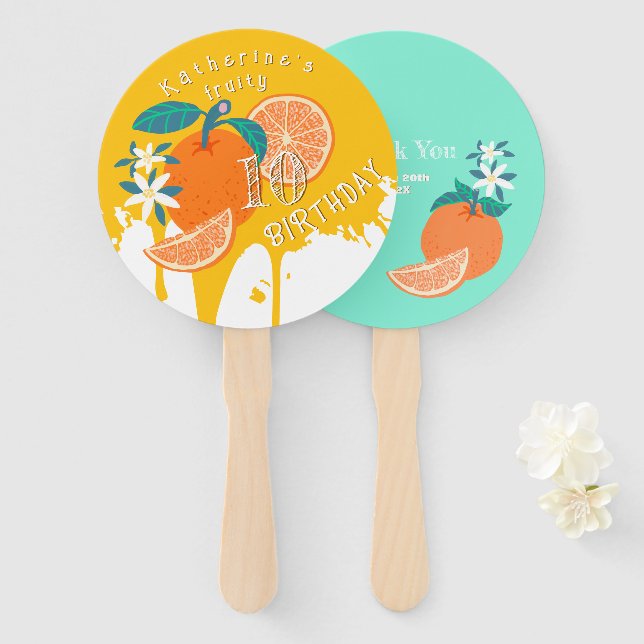Orange Fruity Birthday Hand Fan (Front and Back)