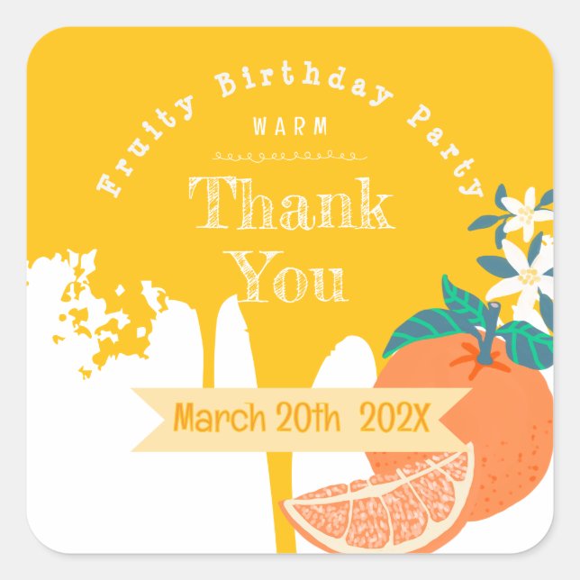Orange Fruity Birthday Square Sticker (Front)
