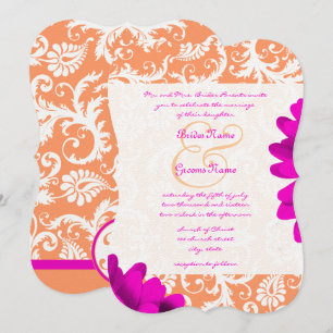 Orange & Fuchsia Pink Gerber Daisy Wedding Invitation