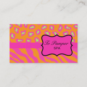 Orange & Fuchsia Pink Zebra & Cheetah Skin Custom Business Card