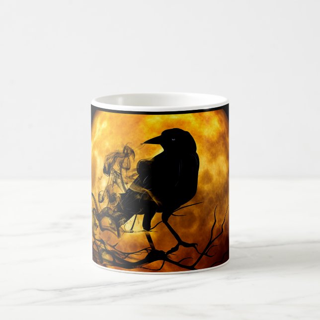Orange Full Moon Black Raven Halloween Spectre Coffee Mug (Center)