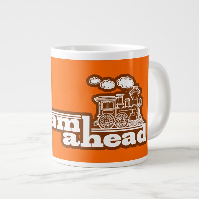 Orange full steam ahead train jumbo speciality mug (Front Right)