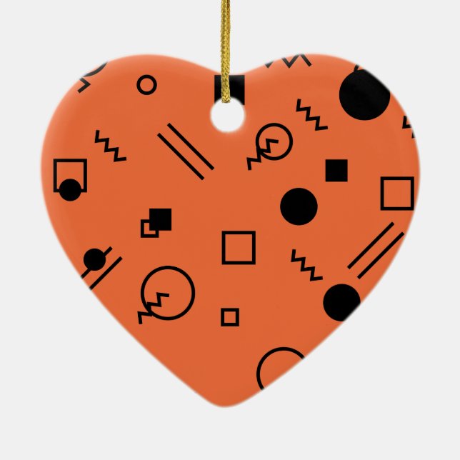Orange, fun, trendy, geometric Memphis graphic Ceramic Tree Decoration (Back)