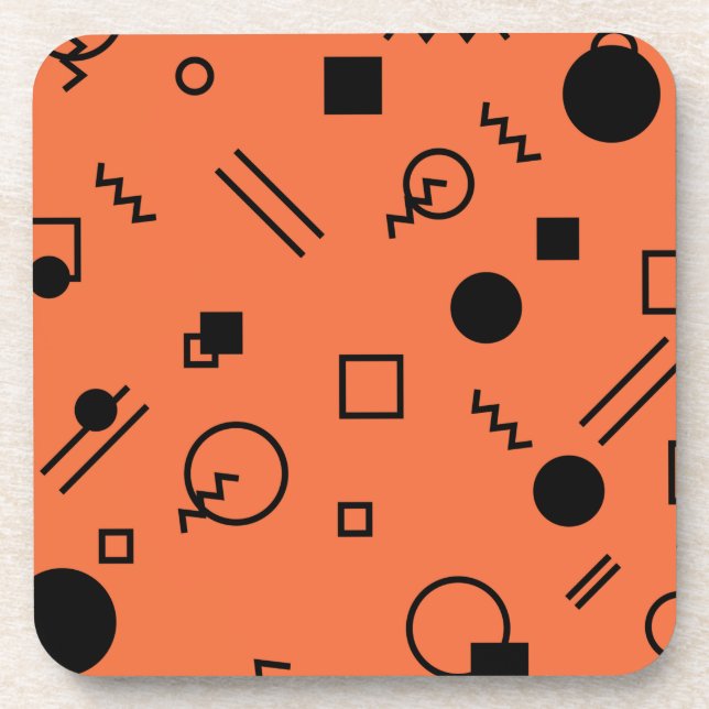 Orange, fun, trendy, geometric Memphis graphic Coaster (Front)