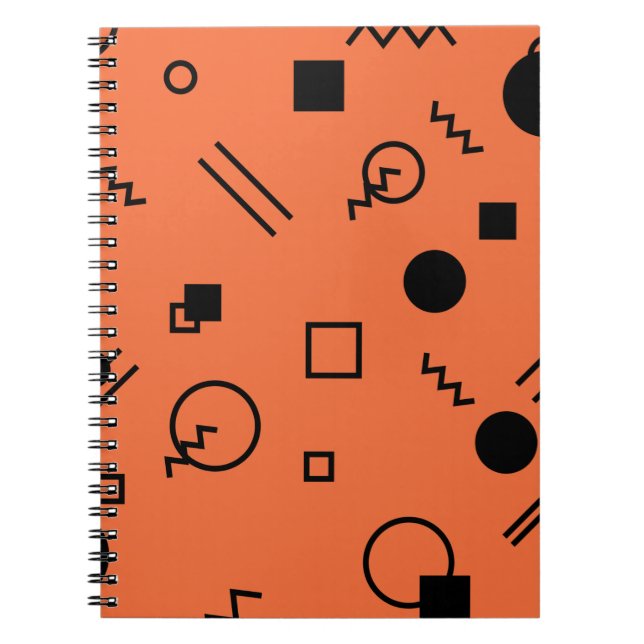 Orange, fun, trendy, geometric Memphis graphic Notebook (Front)