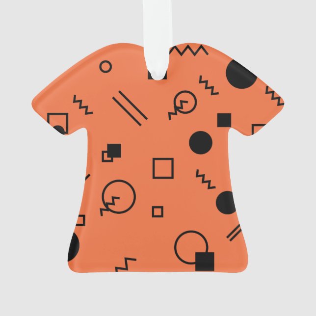 Orange, fun, trendy, geometric Memphis graphic Ornament (Back)