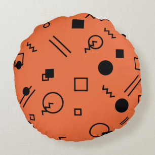 Orange, fun, trendy, geometric Memphis graphic Round Cushion