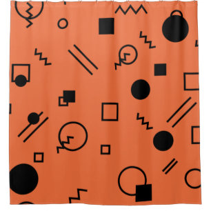 Orange, fun, trendy, geometric Memphis graphic Shower Curtain