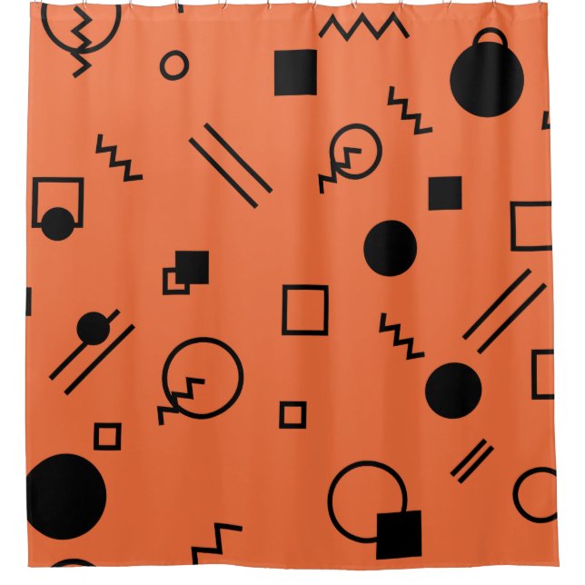 Orange, fun, trendy, geometric Memphis graphic Shower Curtain (Front)