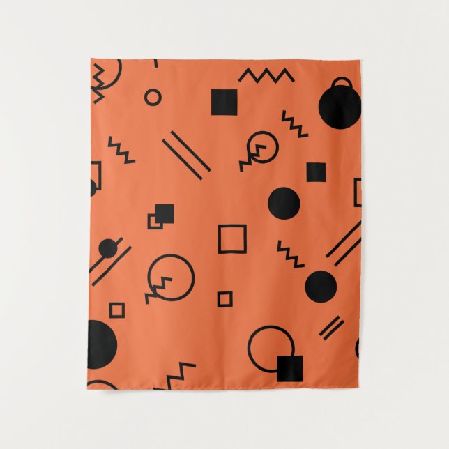 Orange, fun, trendy, geometric Memphis graphic Tapestry (Front)
