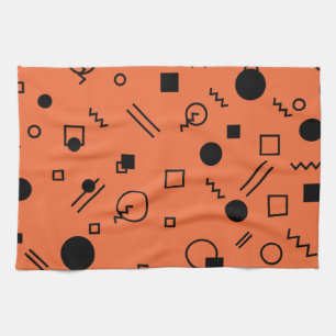 Orange, fun, trendy, geometric Memphis graphic Tea Towel