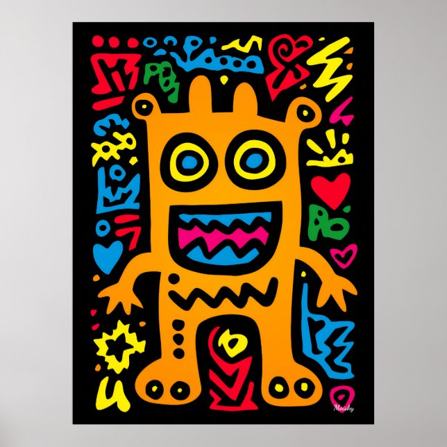 Orange Funky Alien – Neon Pop Art Quirky Creature  Poster (Front)