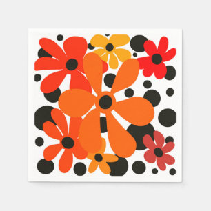 Orange funky flowers & black polka dots  napkin