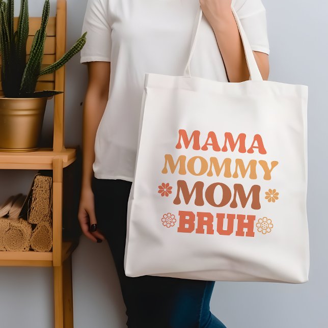 Orange Funny Mama Mummy Mum Bruh Quote Tote Bag (Creator Uploaded)