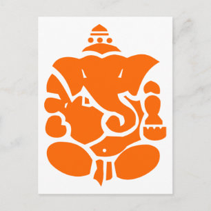 Orange Ganesha Illustration Postcard