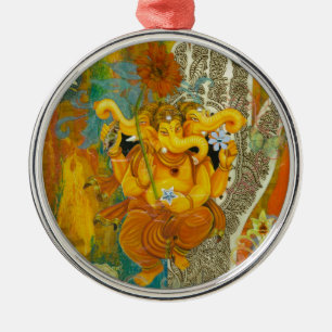 Orange Ganesha Metal Tree Decoration