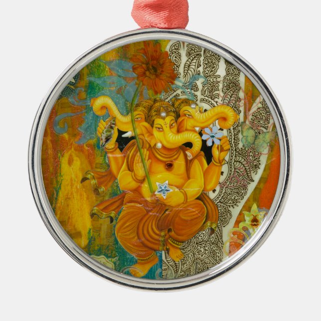 Orange Ganesha Metal Tree Decoration (Front)