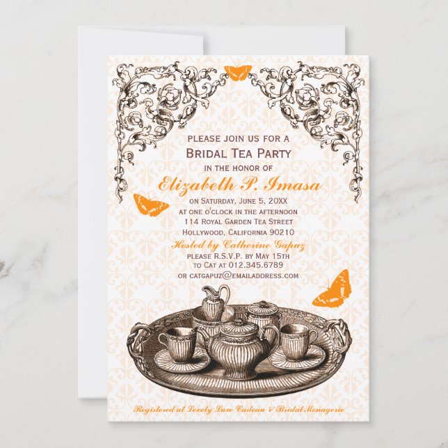 Orange Garden Bridal Tea Party Invitations (Front)