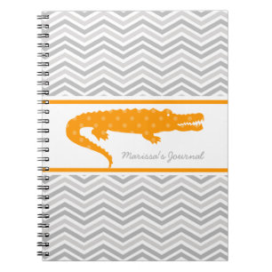 Orange Gator on Chevron Personalised Notebook
