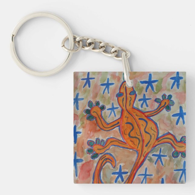 Orange Gecko Acrylic Key Ring (Front)