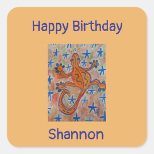 Orange Gecko Birthday   Square Sticker