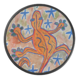 Orange Gecko Hockey Puck