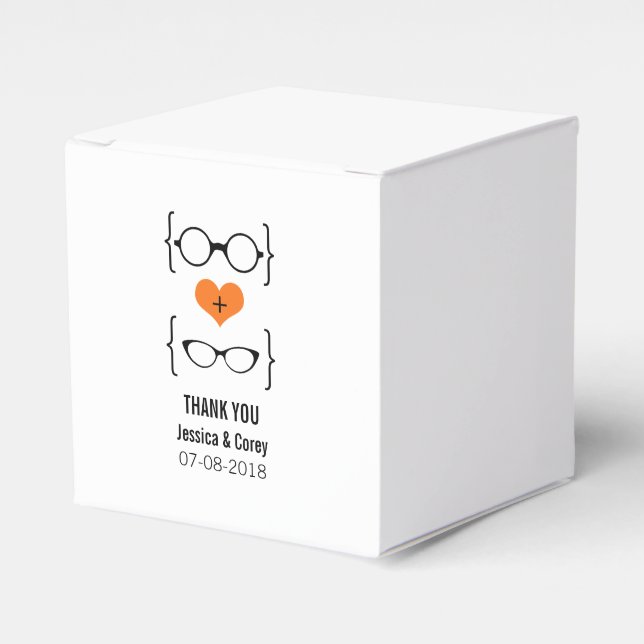 Orange Geeky Glasses Wedding Favour Boxes (Front Side)
