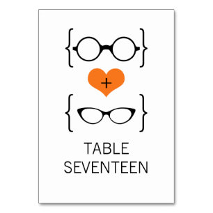 Orange Geeky Glasses Wedding Table Card
