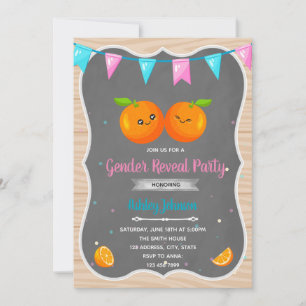 Orange gender reveal invitation