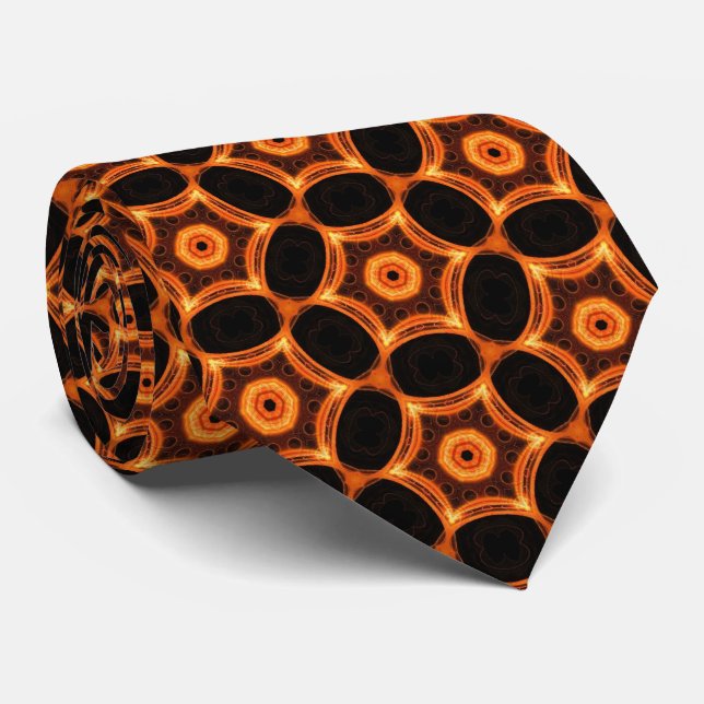 Orange Geometic Pattern Tie (Rolled)