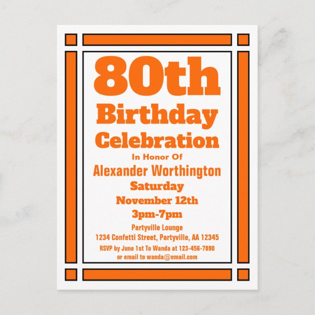 Orange Geometric 80th Birthday Invite Postcard (Front)