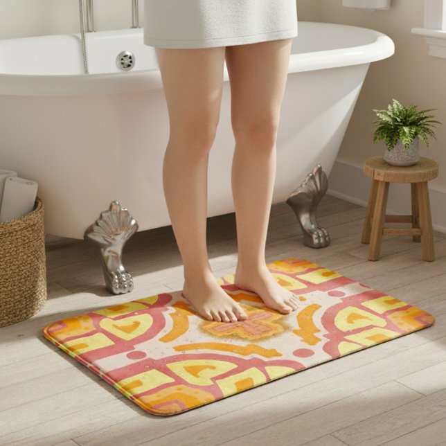 Orange Geometric Cross Style Bath Mat (Soft landings + statement prints = self-care win.)