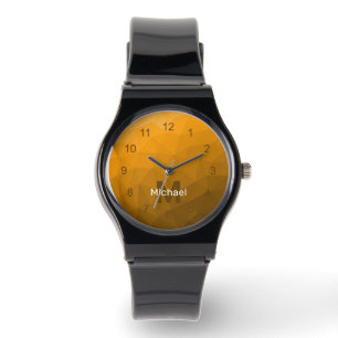 Orange geometric mesh pattern Monogram Watch