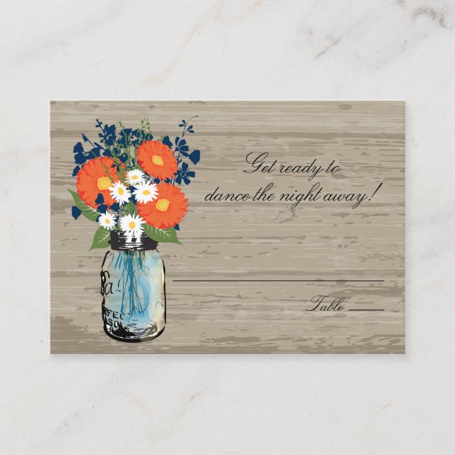 Orange Gerber Daisies Mason Jar | Seating Card (Front)
