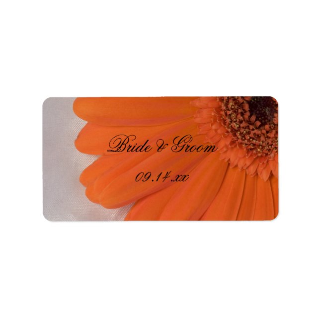 Orange Gerber Daisy and White Satin Wedding Label (Front)