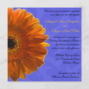 Orange Gerber Daisy Blue Wedding Invitation