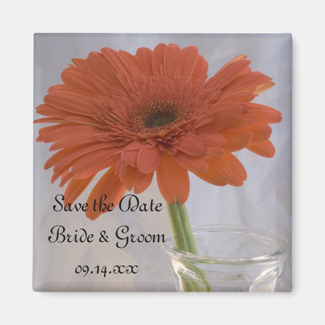 Orange Gerber Daisy in Vase Wedding Save the Date Magnet (Front)